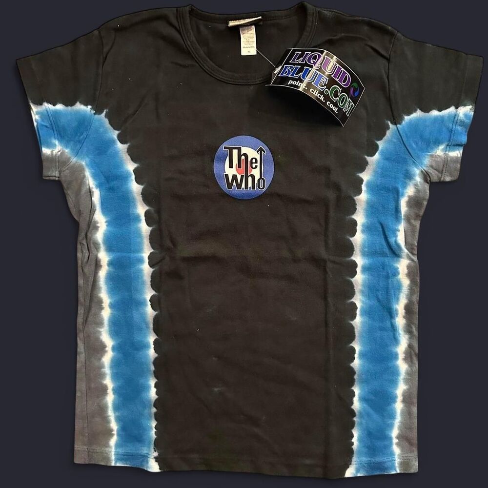 Y2K The Who Band Baby Tee Tie Dye Blue Black Liquid Blue XL
